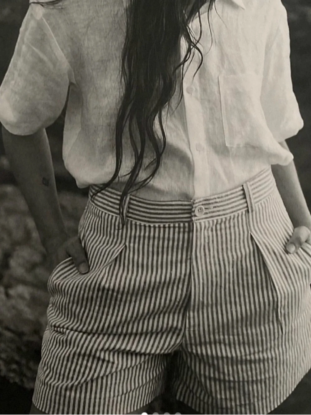 OZMA camp shorts in brown stripe linen medium - Picture 7 of 8